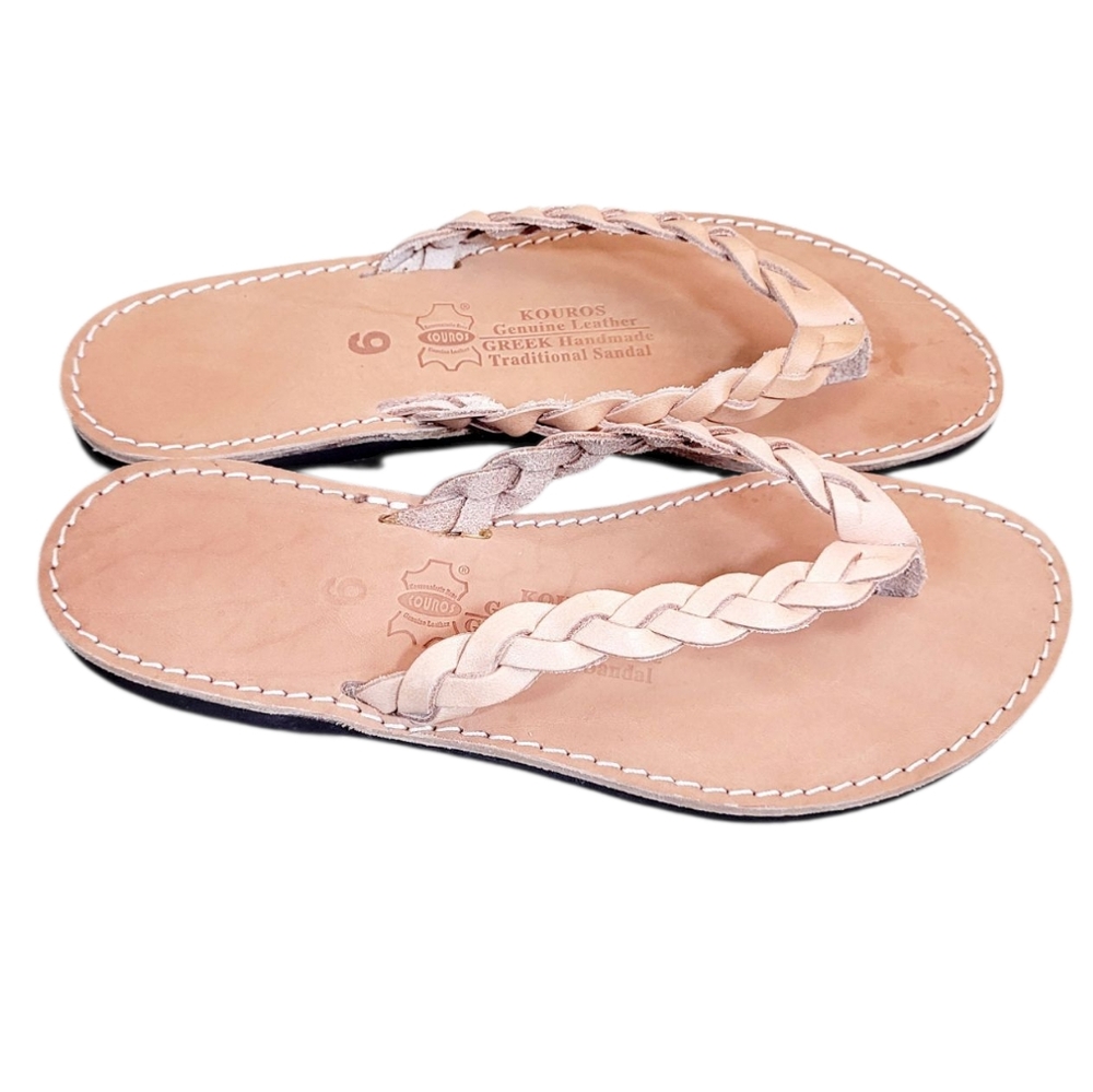 NWOB Hand Crafted GREEK LEATHER Braided Strap Thong Sandals Greece Flip Flops 6